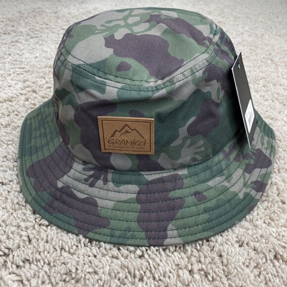 Gramicci Bucket Hat Running Man Olive Camouflage S/M Outdoor Adventure Cap NWT - Picture 7 of 8